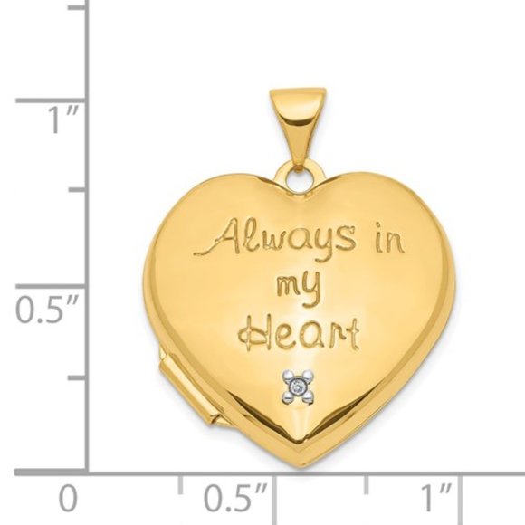 14k Two-tone Gold Diamond Always in my Heart Engravable Heart Locket Pendant - Picture 2 of 6